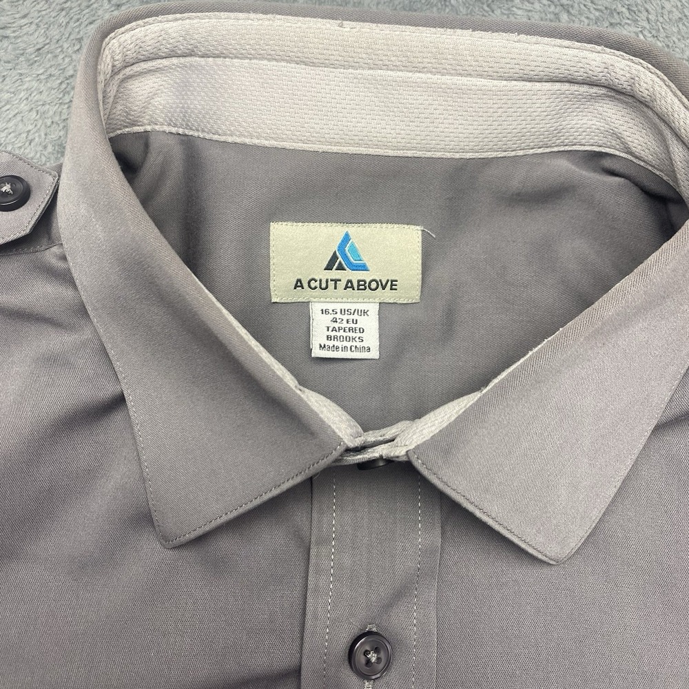 A Cut Above Mens Pilot Shirt‎ 16.5 Tapered Brooks Short Sleeve Button Down Grey - Picture 7 of 16